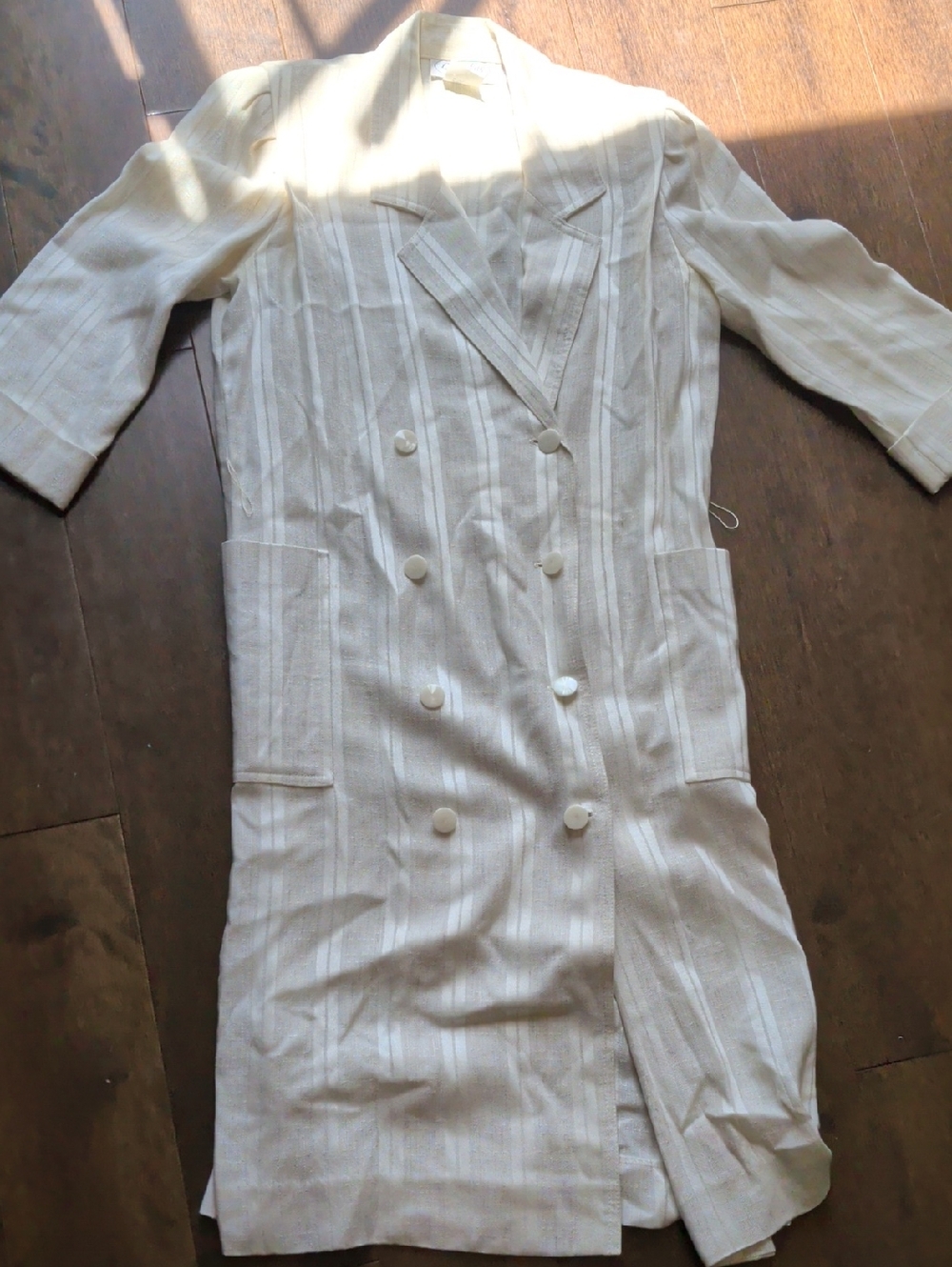 Vintage Lelie Fay Women's Double-Breasted Cream Stripe Dress